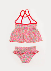 Annie Floral Print Bow Detail Two Piece Swimsuit in Pink (12mths-6yrs) Swimwear  from Pepa London US