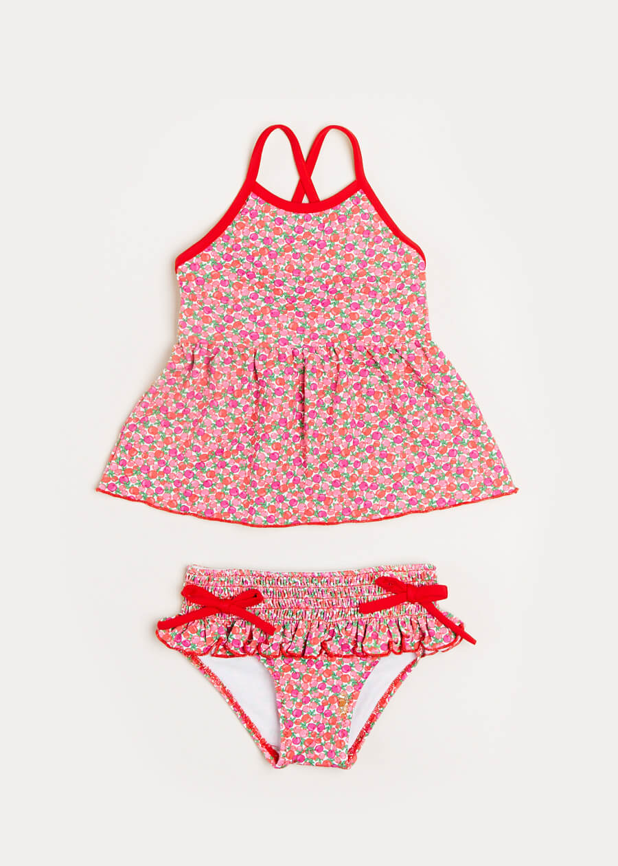 Annie Floral Print Bow Detail Two Piece Swimsuit in Pink (12mths-6yrs) Swimwear  from Pepa London US
