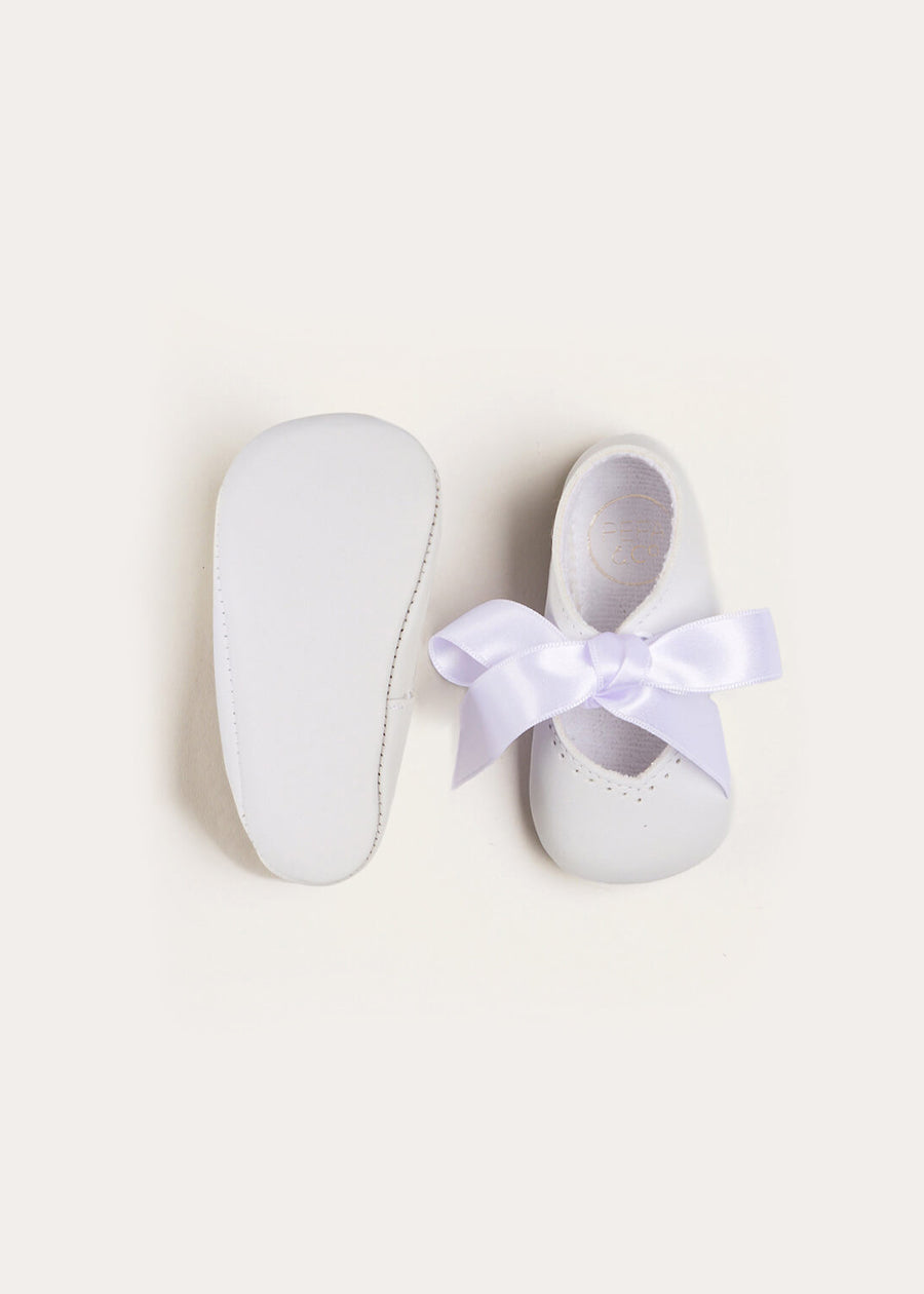 Celebration Ribbon Detail Mary Jane Pram Shoes in White (17-20EU) SHOES from Pepa London US