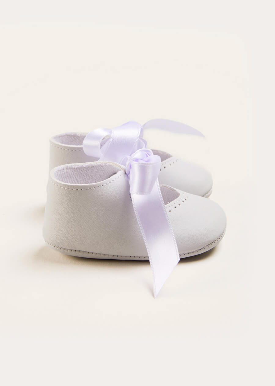 Celebration Ribbon Detail Mary Jane Pram Shoes in White (17-20EU) SHOES from Pepa London US