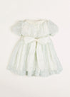 Constance Floral Print Handsmocked Short Sleeve Party Dress in Light Green (2-6yrs) Dresses  from Pepa London US