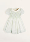 Constance Floral Print Handsmocked Short Sleeve Party Dress in Light Green (2-6yrs) Dresses  from Pepa London US