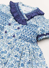 Daphne Floral Print Handsmocked Double Breasted Dress in Blue (12mths-10yrs) Dresses  from Pepa London US