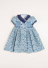 Daphne Floral Print Hand Smocked Double Breasted Dress in Blue (12mths-10yrs) Dresses  from Pepa London