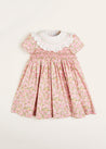 Eloise Floral Print Handsmocked Short Sleeve Dress in Pink (12mths-10yrs) Dresses  from Pepa London US