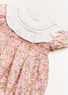 Eloise Floral Print Handsmocked Short Sleeve Romper in Pink (6mths-2yrs) Rompers  from Pepa London US