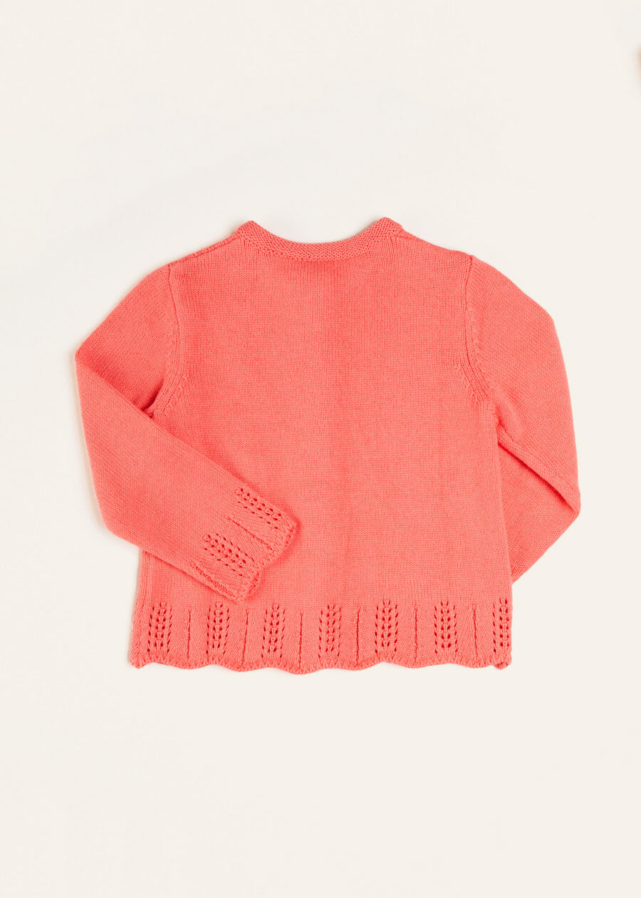 Embroidered Flower Motif Cardigan in Coral (18mths-10yrs) Knitwear  from Pepa London US