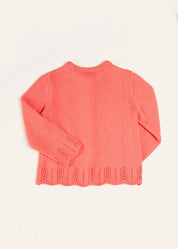 Embroidered Flower Motif Cardigan in Coral (18mths-10yrs) Knitwear  from Pepa London US