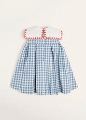 Embroidered Gingham Sleeveless Dress in Blue (12mths-12yrs) Dresses from Pepa London US