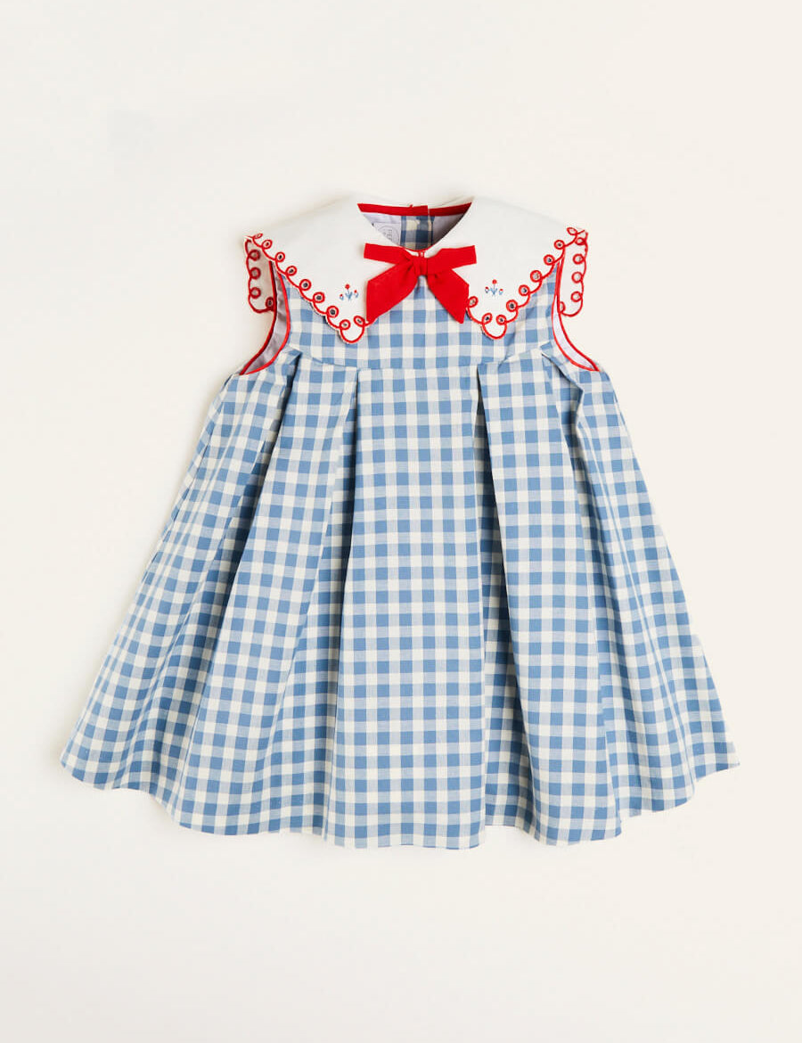 Embroidered Gingham Sleeveless Dress in Blue (12mths-12yrs) Dresses from Pepa London US