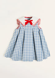 Embroidered Gingham Sleeveless Dress in Blue (12mths-12yrs) Dresses from Pepa London US