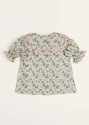 Emilia Floral Print Scallop Detail Short Sleeve Blouse in Green (18mths-10yrs) Blouses  from Pepa London US