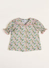 Emilia Floral Print Scallop Detail Short Sleeve Blouse in Green (18mths-10yrs) Blouses  from Pepa London US