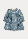 Floral Double Breasted Handsmocked Collar Dress In Navy (12mths-10yrs) Dresses  from Pepa London US