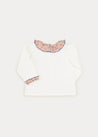 Floral Ruffle Collar Long Sleeve Top In Navy And Tan (18mths-10yrs) TOPS & BODYSUITS from Pepa London US