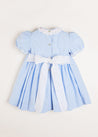 Hand Smocked Gingham Print Short Sleeve Dress in Blue (12mths-6yrs) Dresses from Pepa London US