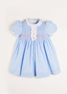 Hand Smocked Gingham Print Short Sleeve Dress in Blue (12mths-6yrs) Dresses from Pepa London US