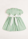 Handsmocked Peter Pan Collar Short Sleeve Dress in Green (12mths-10yrs) Dresses  from Pepa London US