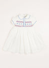 Hand Smocked Plumetti Short Sleeve Dress in White (12mths-6yrs) Dresses  from Pepa London US