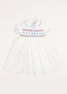 Handsmocked Plumetti Short Sleeve Dress in White (12mths-6yrs) Dresses  from Pepa London US