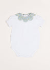 Matilda Floral Print Scallop Collar Short Sleeve Bodysuit in Green (3mths-2yrs) Tops & Bodysuits  from Pepa London