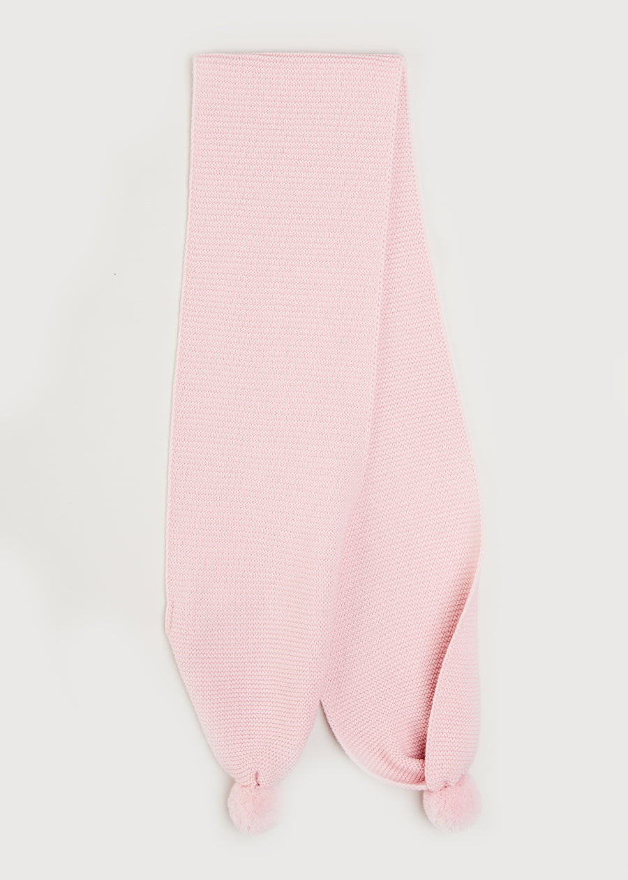 Merino Wool Pom Pom Scarf In Pink KNITTED ACCESSORIES  from Pepa London