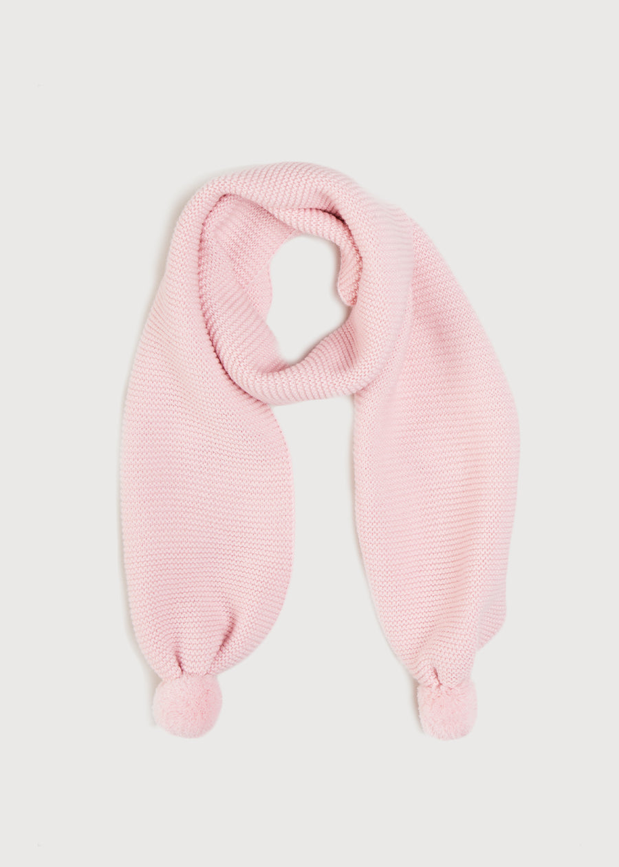 Merino Wool Pom Pom Scarf In Pink KNITTED ACCESSORIES from Pepa London US