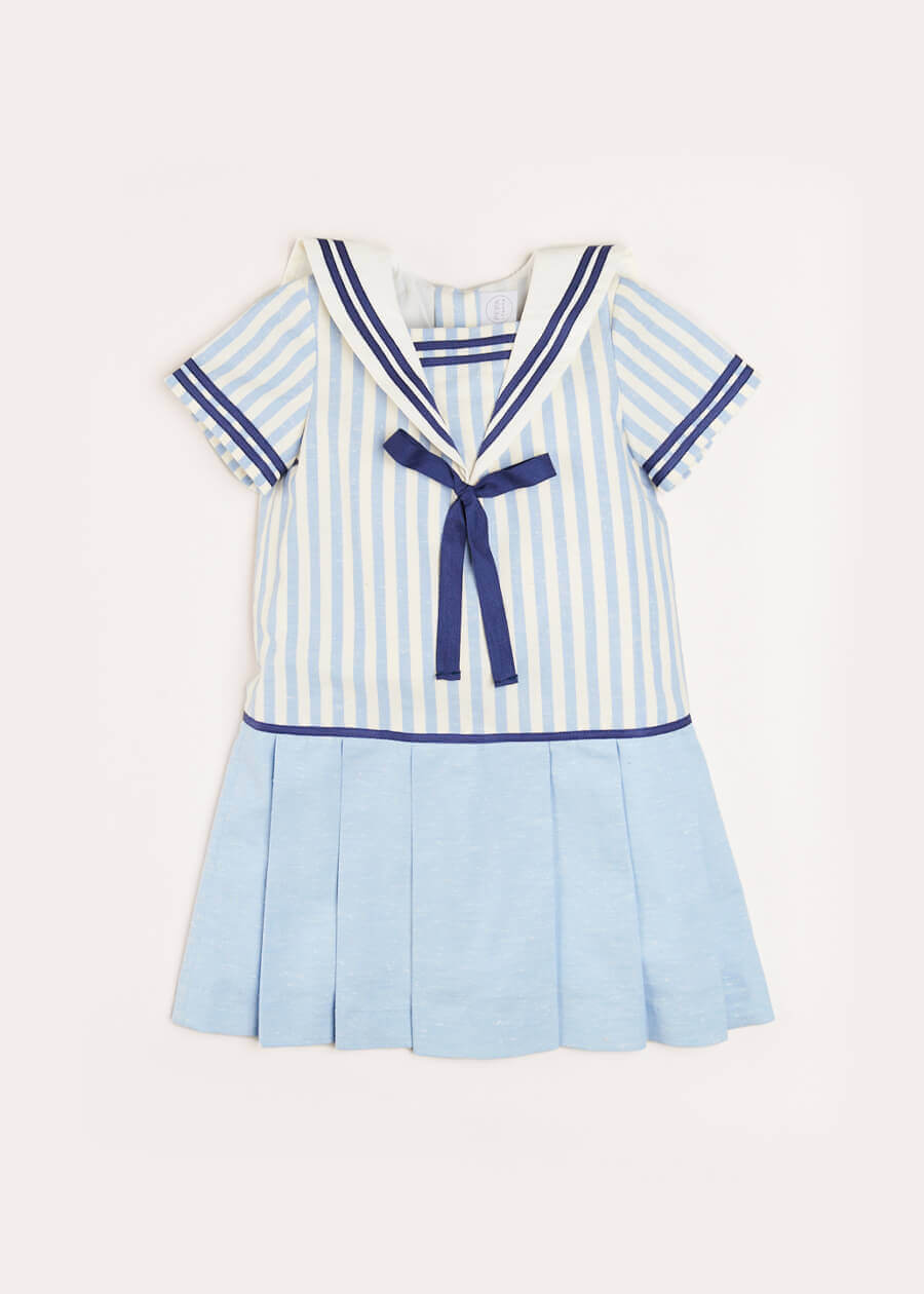 Nautical Striped Pleated Short Sleeve Mariner Dress in Blue (12mths-10yrs) Dresses from Pepa London US