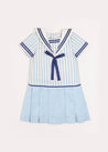 Nautical Striped Pleated Short Sleeve Mariner Dress in Blue (12mths-10yrs) Dresses  from Pepa London US