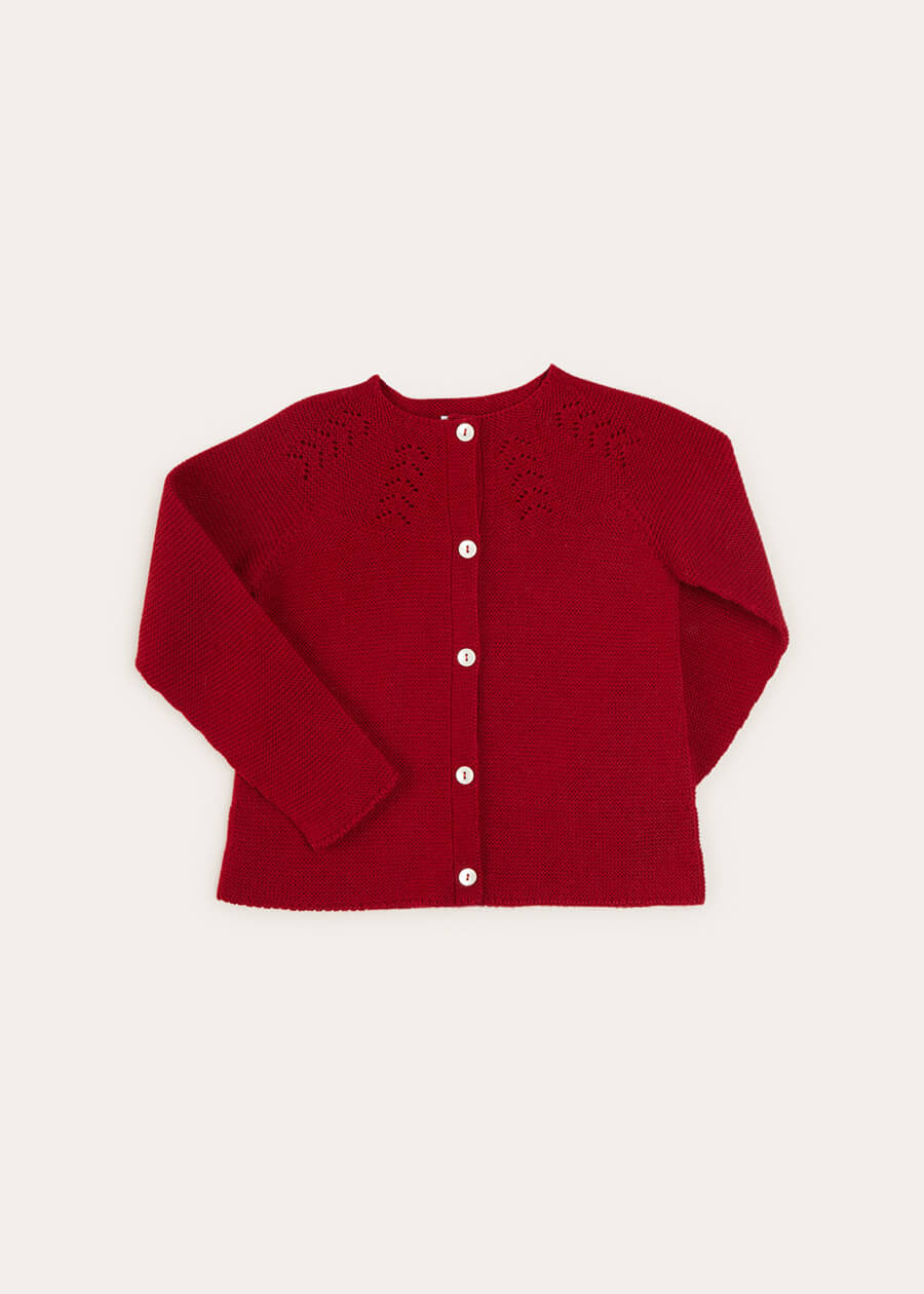 Openwork Cardigan In Burgundy (6mths-10yrs) KNITWEAR from Pepa London US