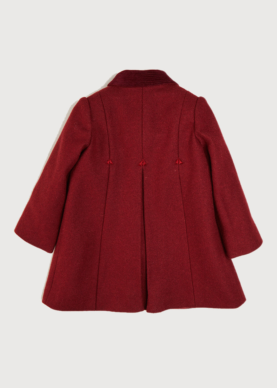 Single Breasted Scallop Detail Coat In Burgundy (12mths-12yrs) COATS from Pepa London