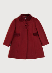 Single Breasted Scallop Detail Coat In Burgundy (12mths-12yrs) COATS from Pepa London