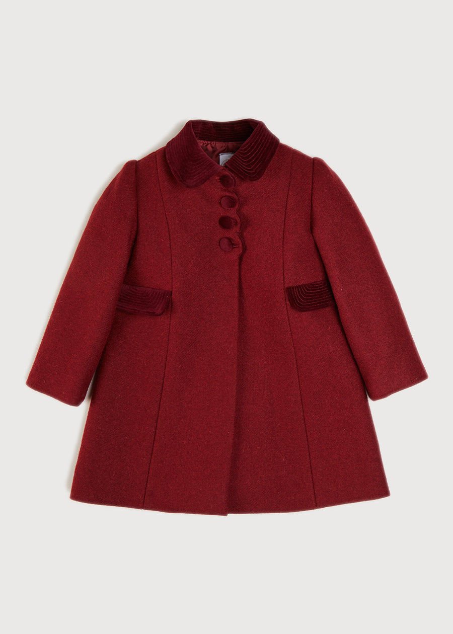 Single Breasted Scallop Detail Coat In Burgundy (12mths-10yrs) COATS from Pepa London US