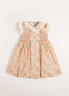 Sophie Floral Print Hand Smocked Double Breasted Dress in Peach (12mths-10yrs) Dresses  from Pepa London US