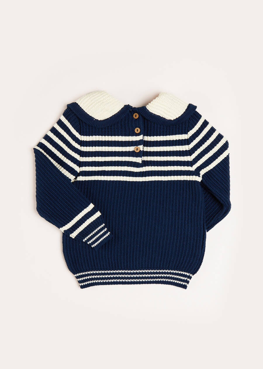 Striped Mariner Collar Jumper in Navy (12mths-10yrs) Knitwear from Pepa London US