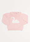 Swan Motif Ruffle Collar Jumper in Pink (18mths-10yrs) Knitwear  from Pepa London US