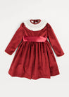Velvet Lace Collar Long Sleeve Party Dress In Burgundy (2-10yrs) DRESSES  from Pepa London US