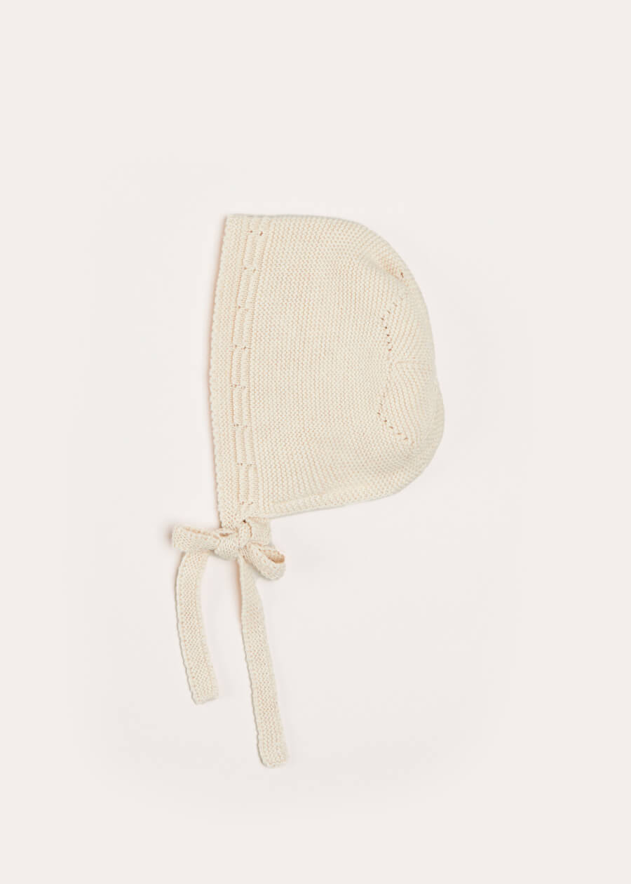 Openwork Knitted Bonnet in Beige(S-L) Knitted Accessories  from Pepa London