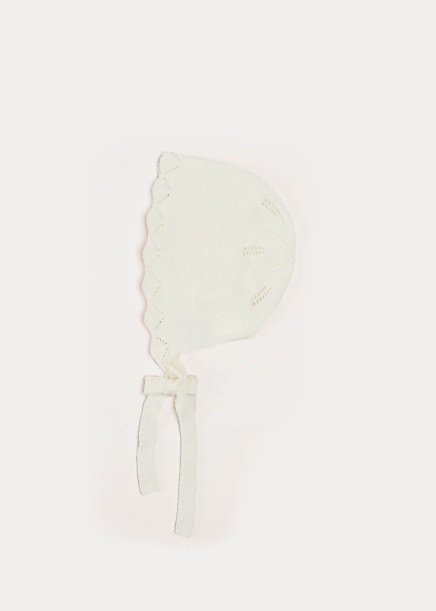 Openwork Knitted Bonnet in White (S-L) KNITTED ACCESSORIES from Pepa London US