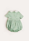 Peter Pan Collar Hand Smocked Short Sleeve Romper in Green (6mths-2yrs) Rompers  from Pepa London US