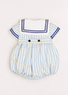 Striped Mariner Collar Short Sleeve Romper in Blue And White (6mths-2yrs) Rompers  from Pepa London US