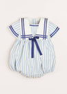Striped Mariner Collar Short Sleeve Romper in Blue And White (6mths-2yrs) Rompers  from Pepa London US