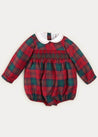 Tartan Hand Smocked Peter Pan Collar Romper In Red (6mths-2yrs) ROMPERS  from Pepa London US