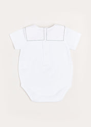Train Embroidery Statement Collar Short Sleeve Bodysuit in Green (3mths-2yrs) Tops & Bodysuits from Pepa London US