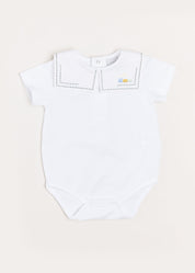 Train Embroidery Statement Collar Short Sleeve Bodysuit in Green (3mths-2yrs) Tops & Bodysuits from Pepa London US