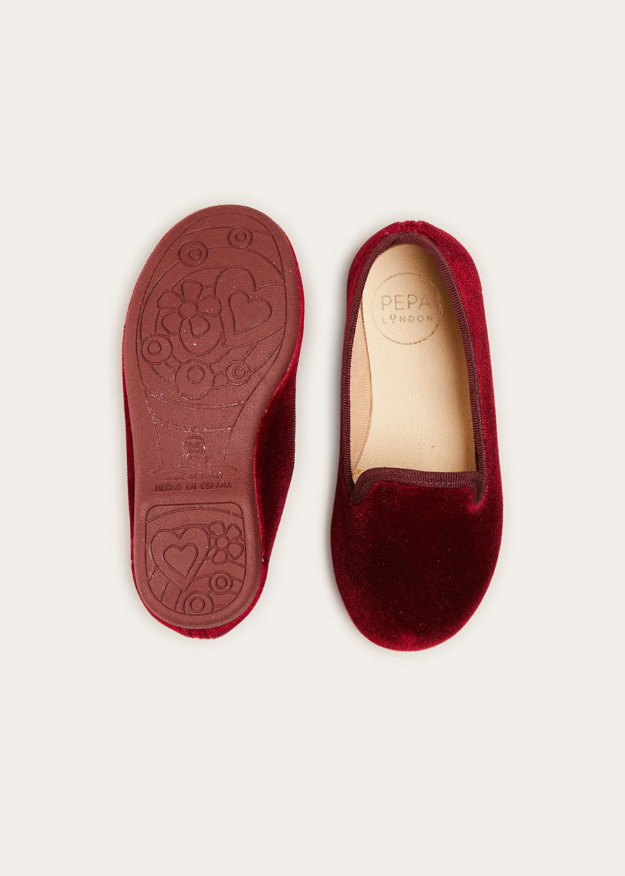 Velvet Slippers In Burgundy (24-34EU) SHOES  from Pepa London
