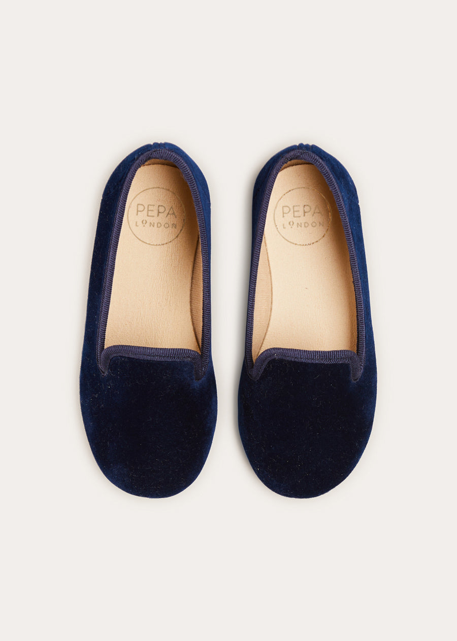 Velvet Slippers In Navy (24-34EU) SHOES  from Pepa London