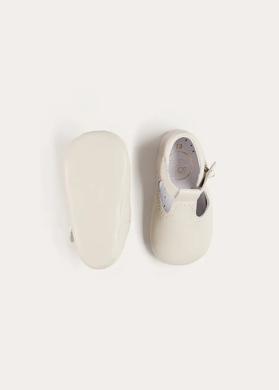 T-Bar Leather Pram Shoes in Ivory (17-20EU) Shoes from Pepa London US