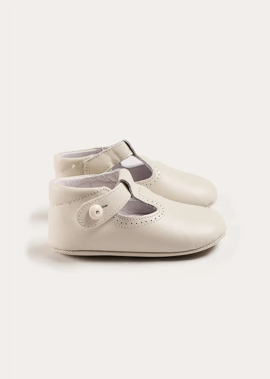 T-Bar Leather Pram Shoes in Ivory (17-20EU) Shoes from Pepa London US