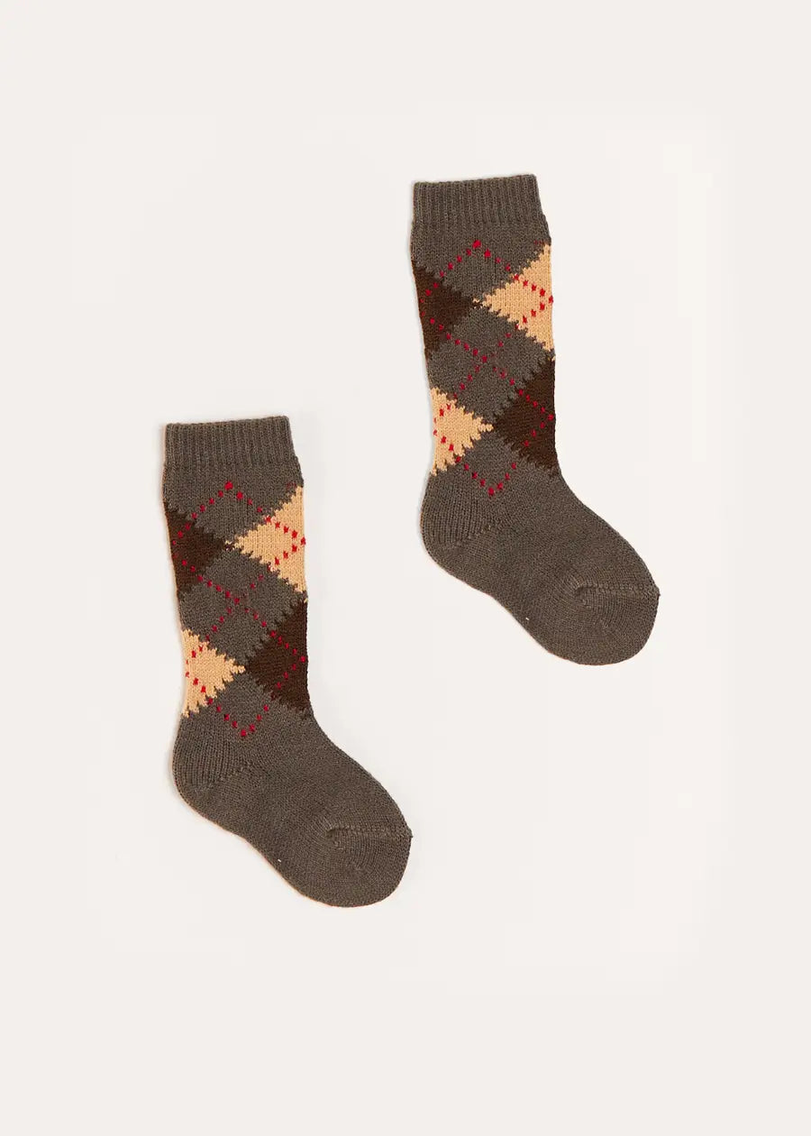 Argyle Knee Socks in Brown (2-10yrs) Socks  from Pepa London US